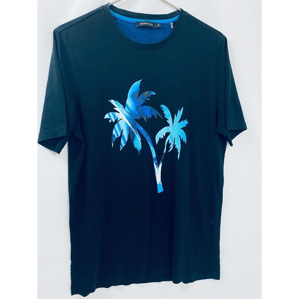 Bugatchi Blue Palm Black Graphic Design Cotton Mens T-Shirt Shirt Medium Print